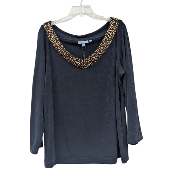 CHICOS Travelers Rhinestone V-neck Top NWT - Picture 4 of 9